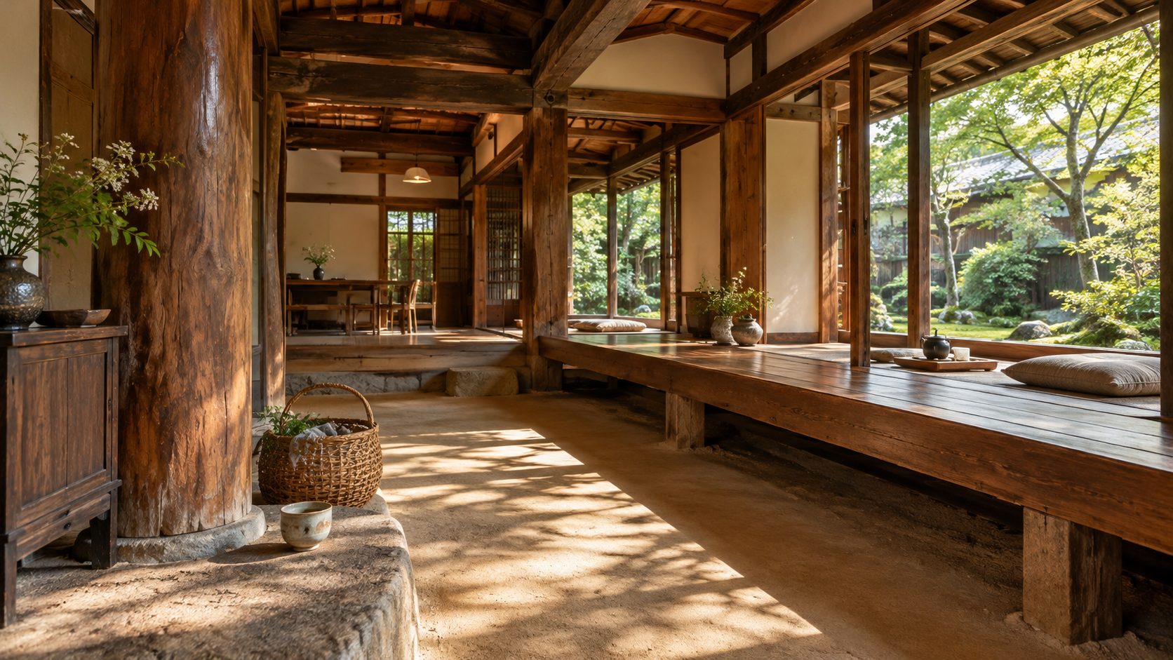 再生した古民家の明るい土間と縁側（イメージ）